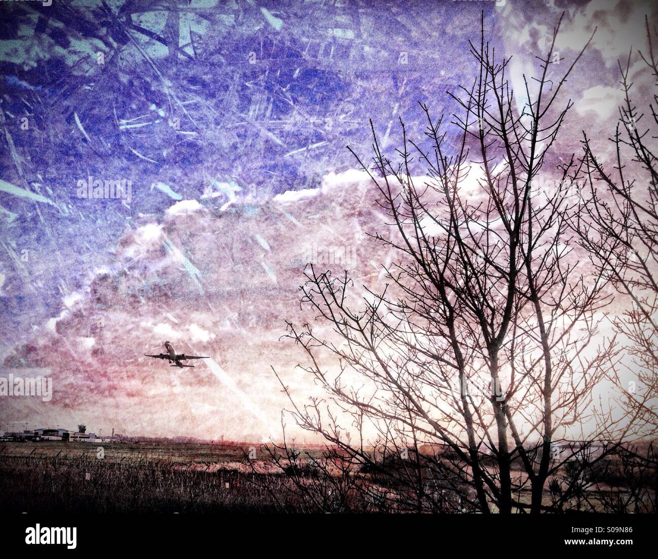 Aeroplane taking off at yeadon airport/ Leeds Bradford - Smartphone Captured Stock Image