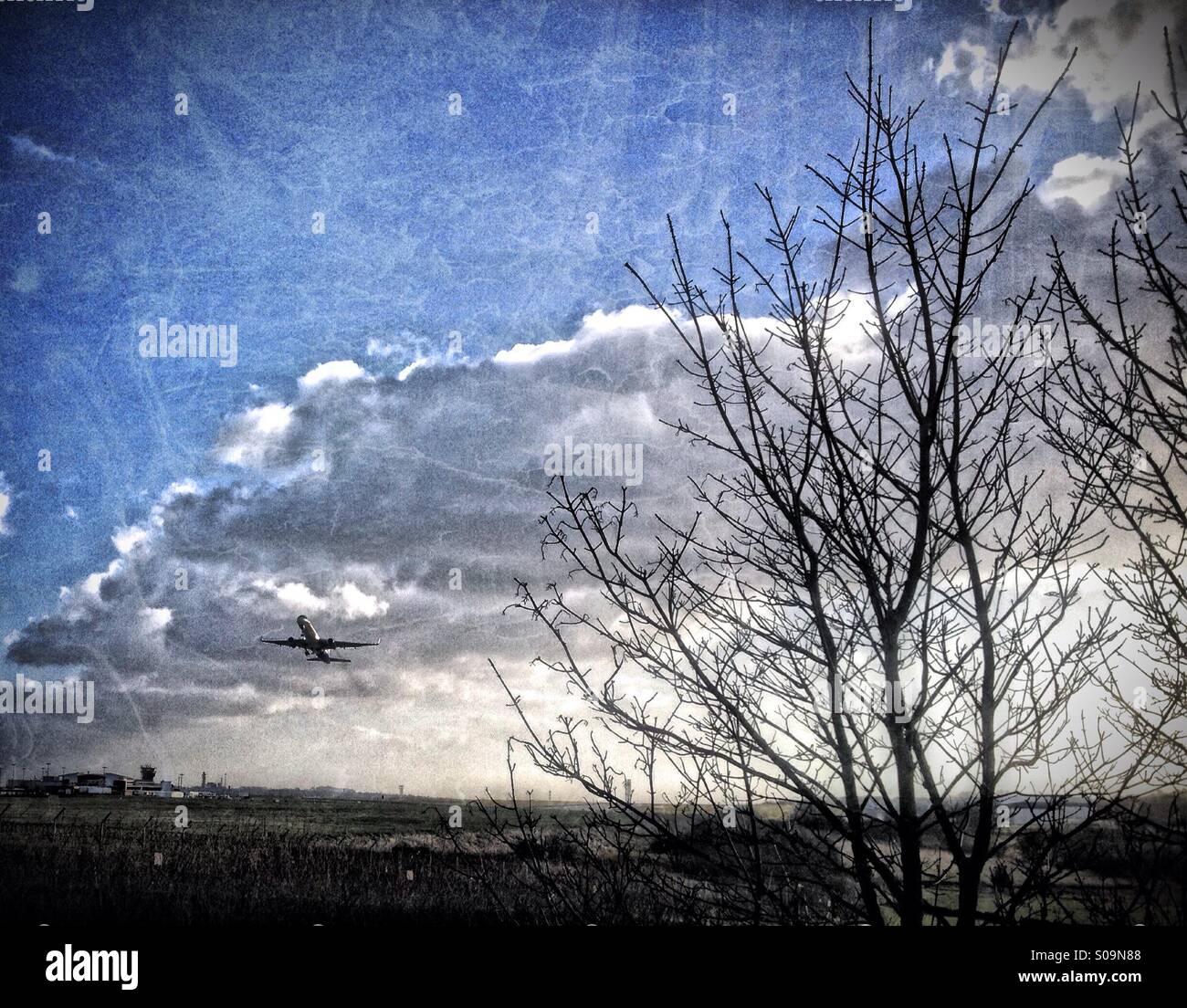 Plane taking off at yeadon airport/ Leeds Bradford - Smartphone Captured Stock Image