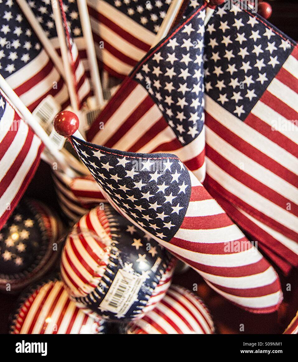 American flags being sold at a gift shop in the Richard Nixon museum, Yorba Linda, California