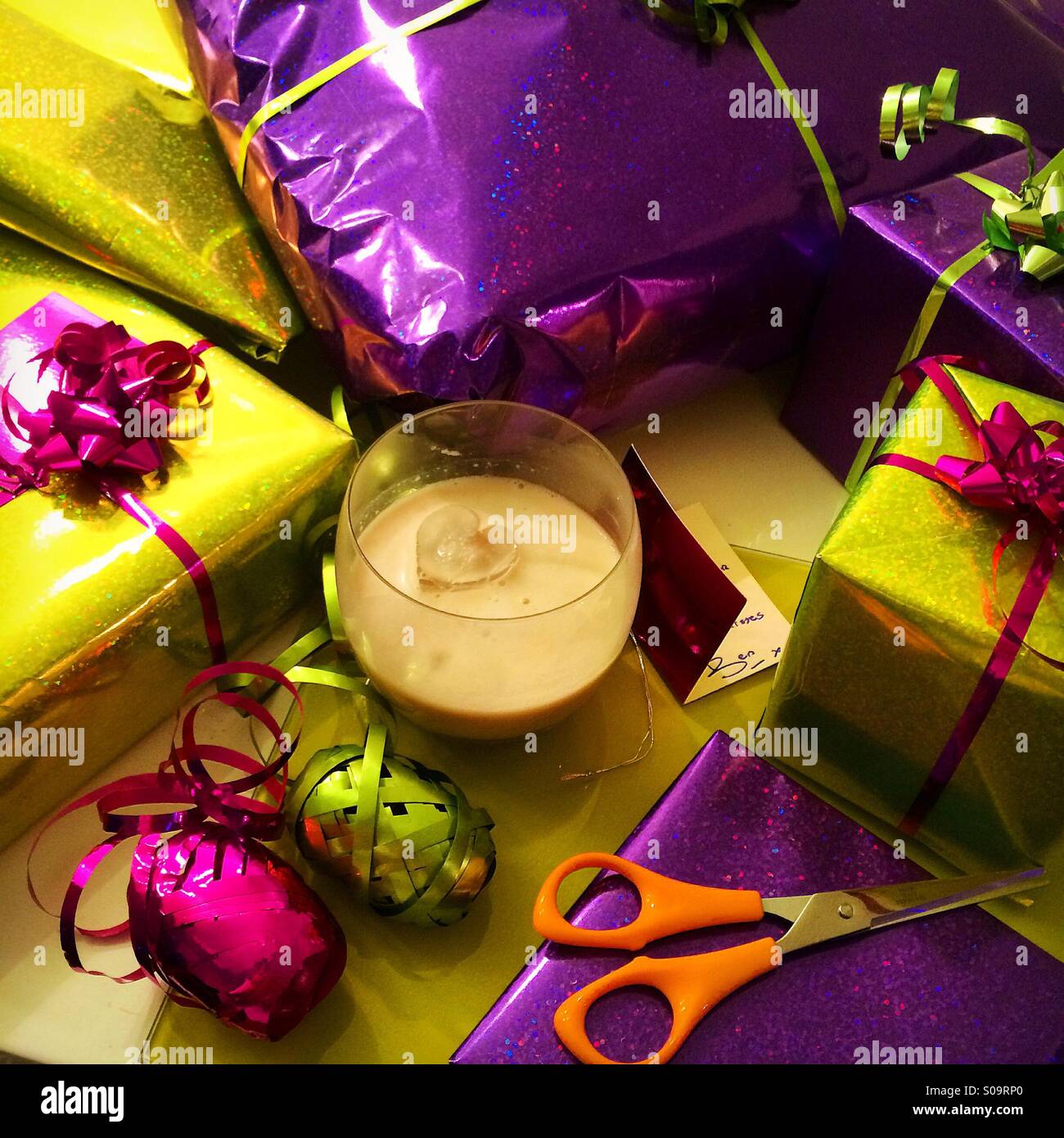 Christmas wrapping & Baileys - Smartphone Captured Stock Image