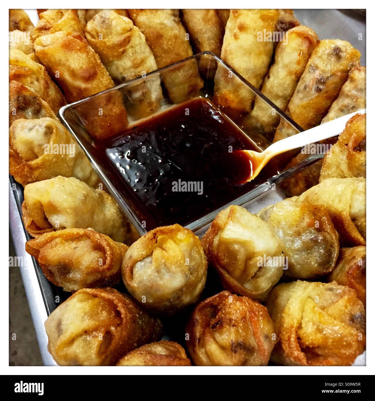 Vietnamese egg rolls with sweet and sour sauce - Smartphone Captured Stock Image