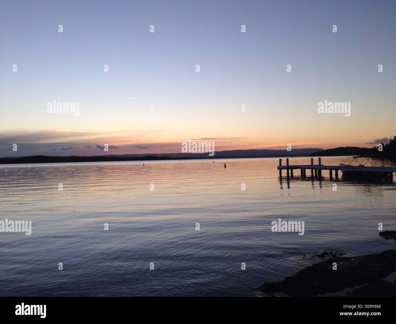 Sunset on the lake at Lake Macquarie, NSW, Australia Stock Photo