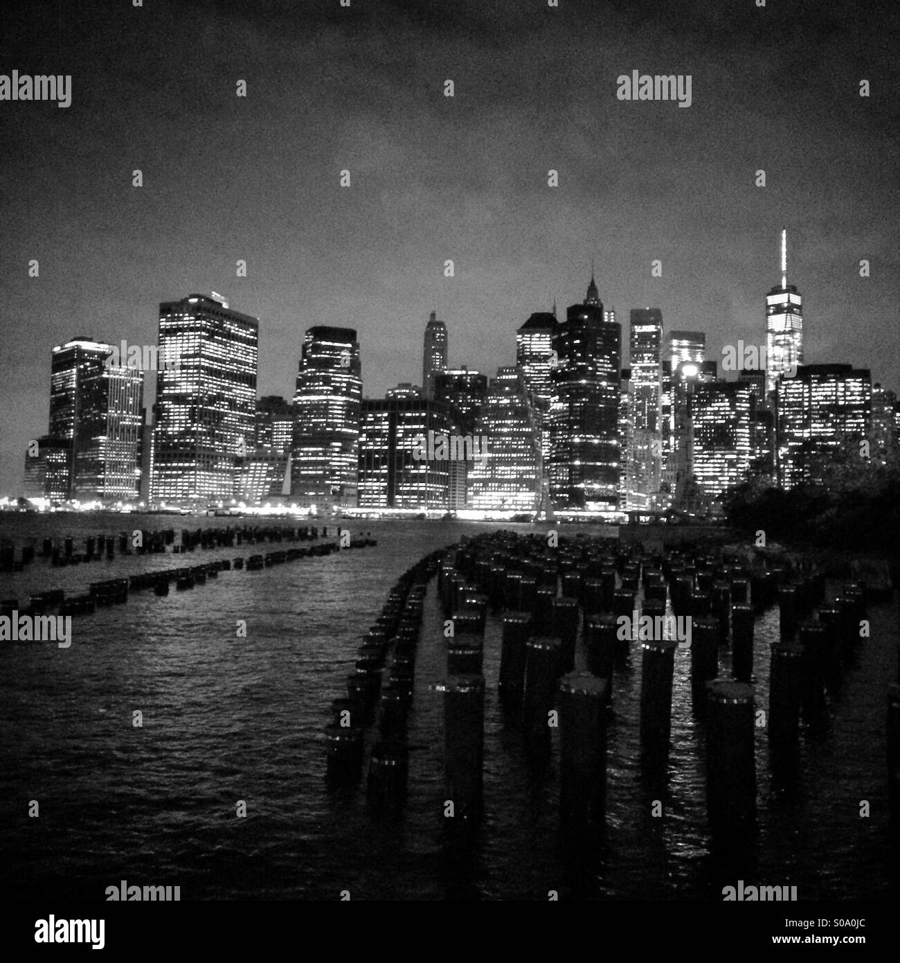 New York City Skyline at Night Stock Photo