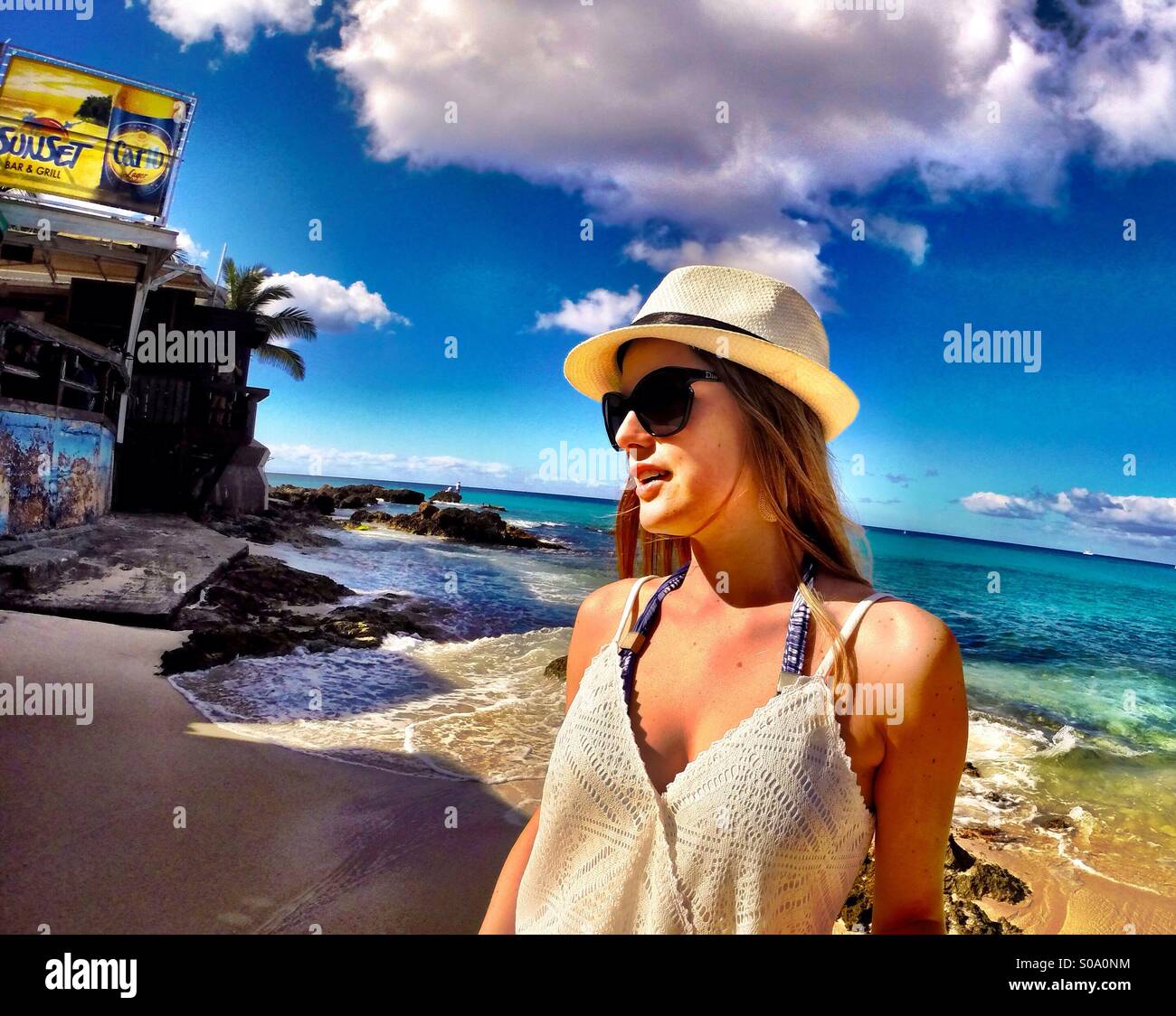 Caribbean lifestyle, Saint Maarten islands - fashion , relaxing, blue ocean Stock Photo