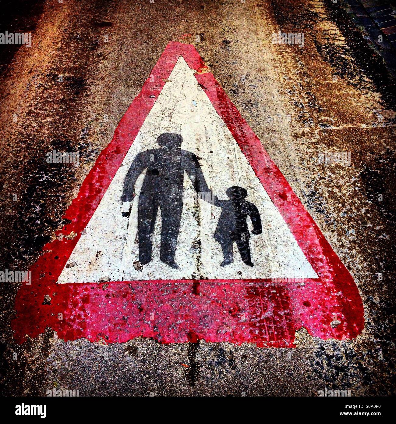 Pedestrian road warning sign, England, UK - Smartphone Captured Stock Image
