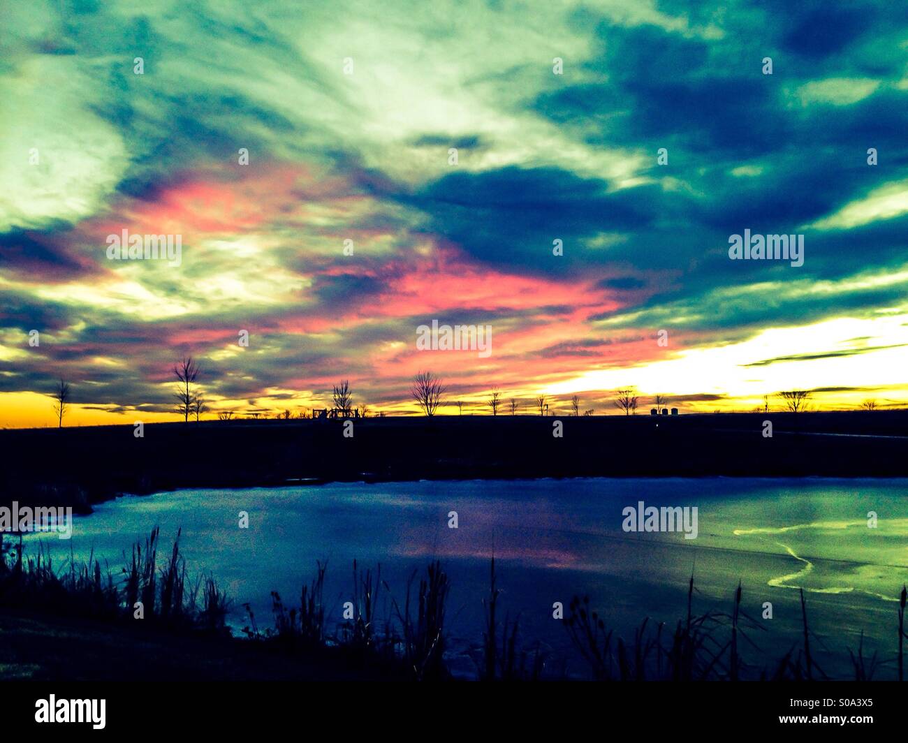 A beautiful sky over a frozen lake. - Smartphone Captured Stock Image