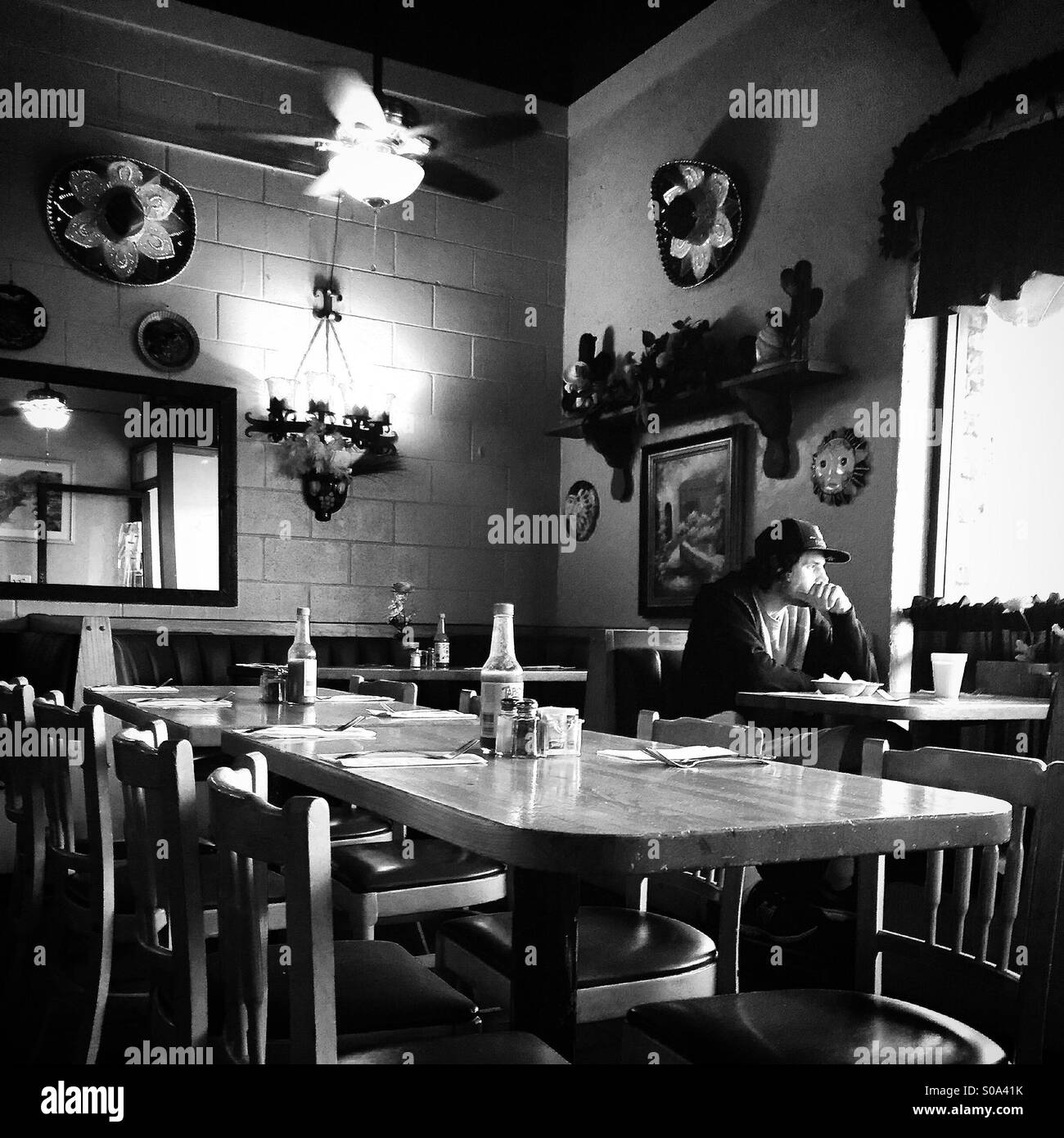 lone diner at a Mexican restaurant Stock Photo