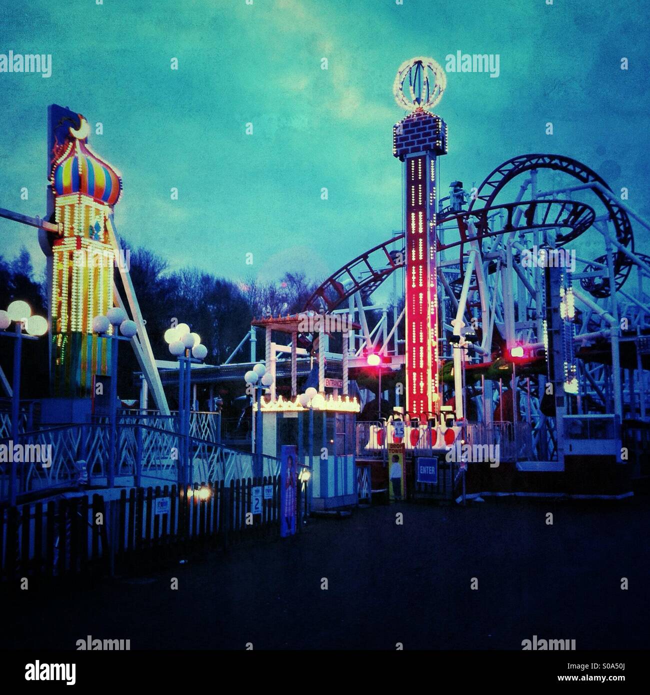 Moody photo of fairground in winter. - Smartphone Captured Stock Image