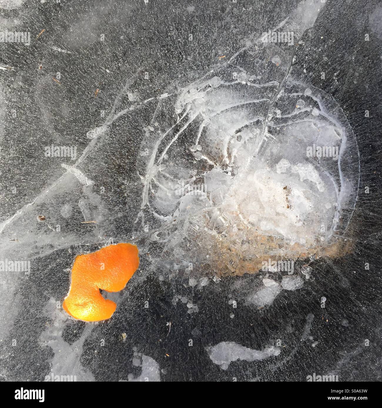 Frozen ice pattern with orange peel Stock Photo