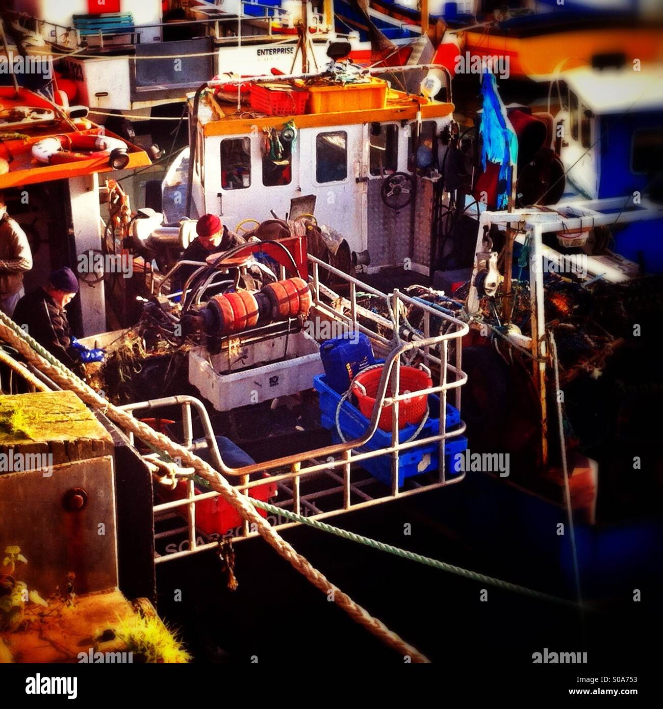 Fishing boats in the harbour Scarborough North Yorkshire England UK - Smartphone Captured Stock Image