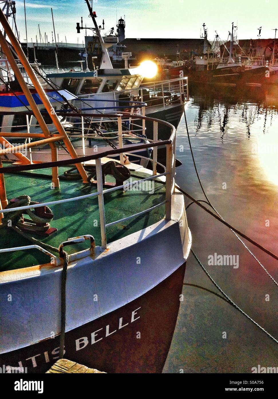 Fishing boats in the harbour Scarborough North Yorkshire England UK - Smartphone Captured Stock Image