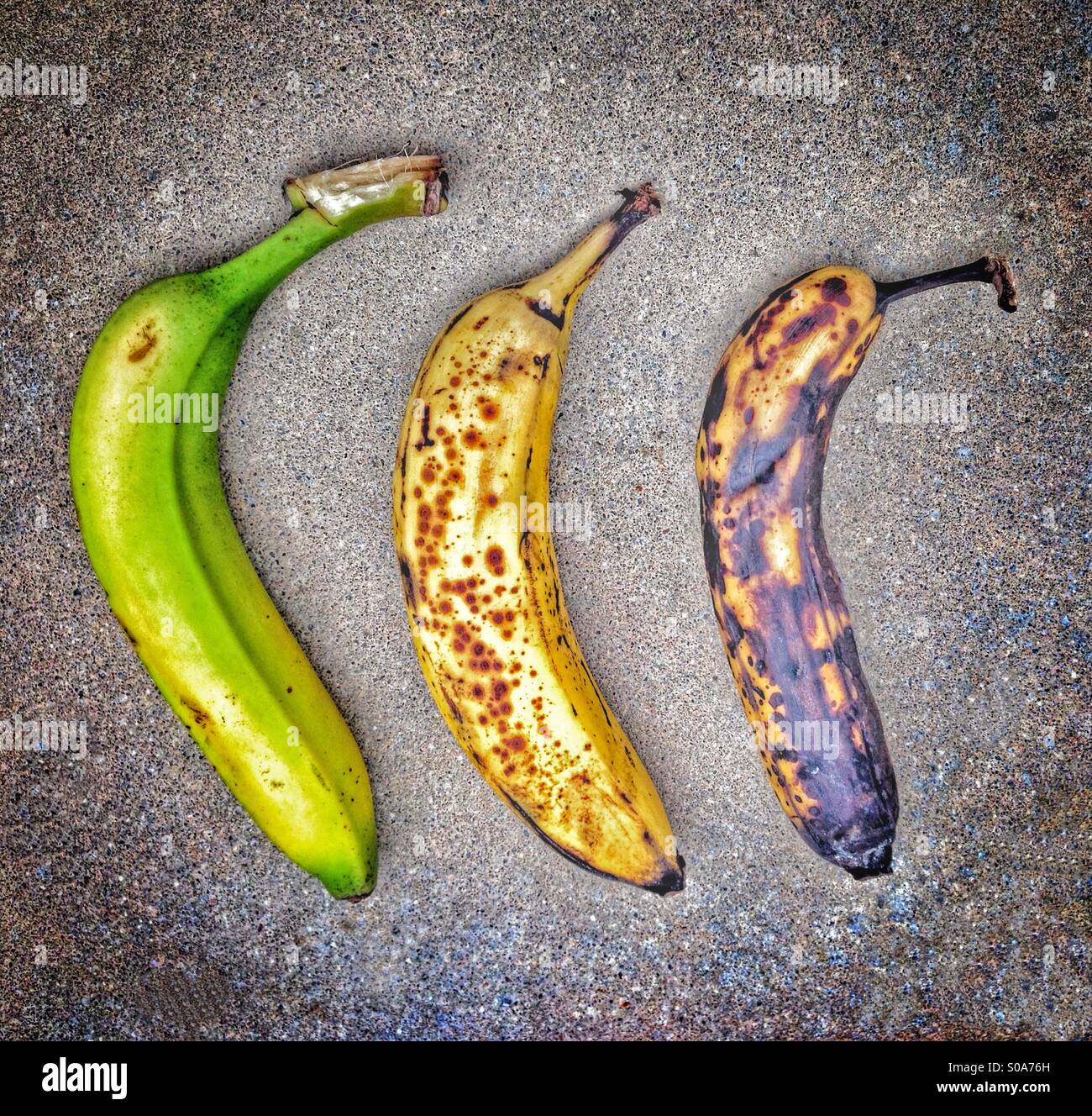 Stages Of A Banana, From Green To Ripe To Overripe Stock Photo