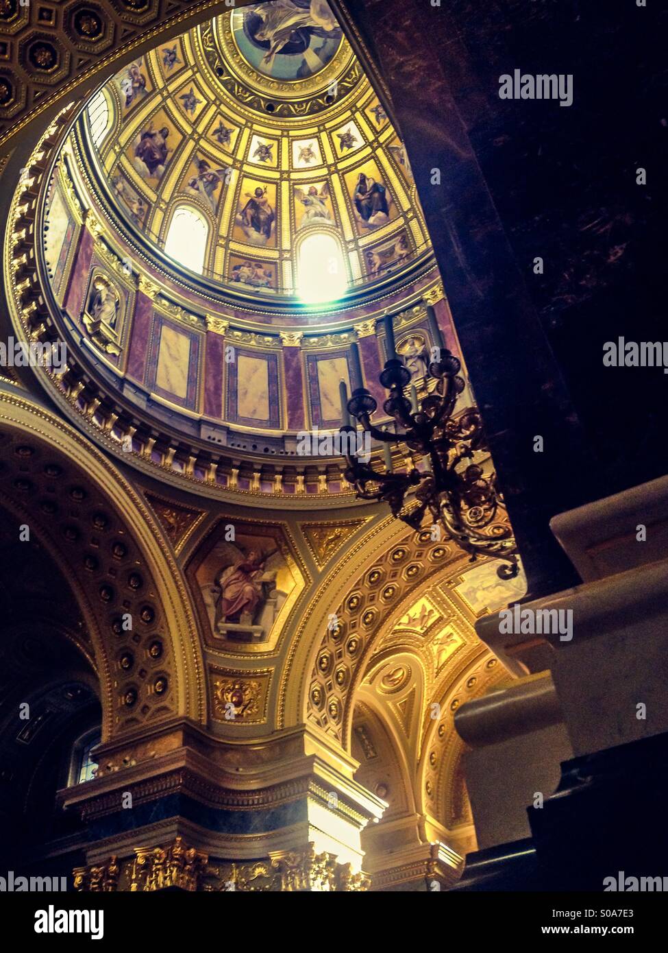 Looking up at the cupola of St Stephen's Basilica in Budapest. - Smartphone Captured Stock Image