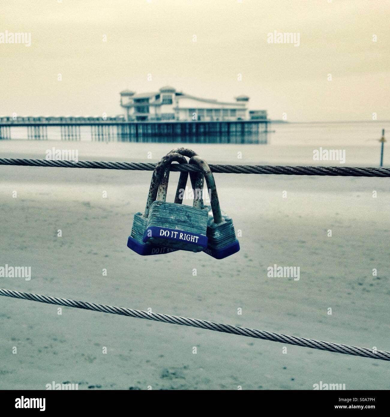 Love locks on the seawall in Weston-super-Mare, England - Smartphone Captured Stock Image