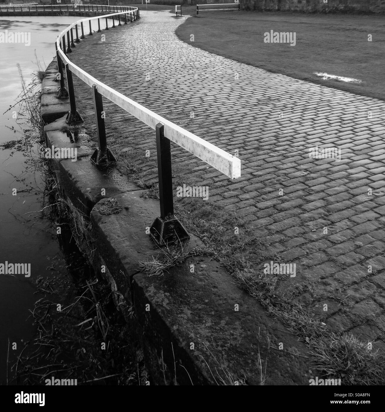 Cobbled walkway beside the canal, Glasgow, Scotland - Smartphone Captured Stock Image