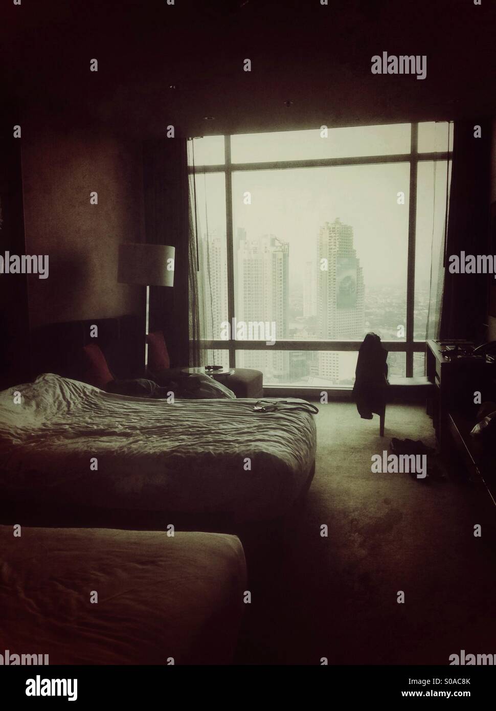 Dark Hotel room, bangkok in Background, Asia. - Smartphone Captured Stock Image