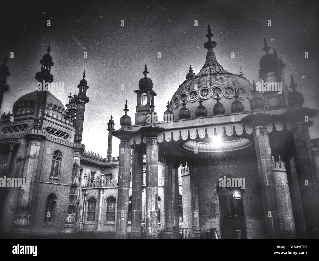 Vintage style black and white photo of the Royal Pavilion in Brighton, England. Stock Photo