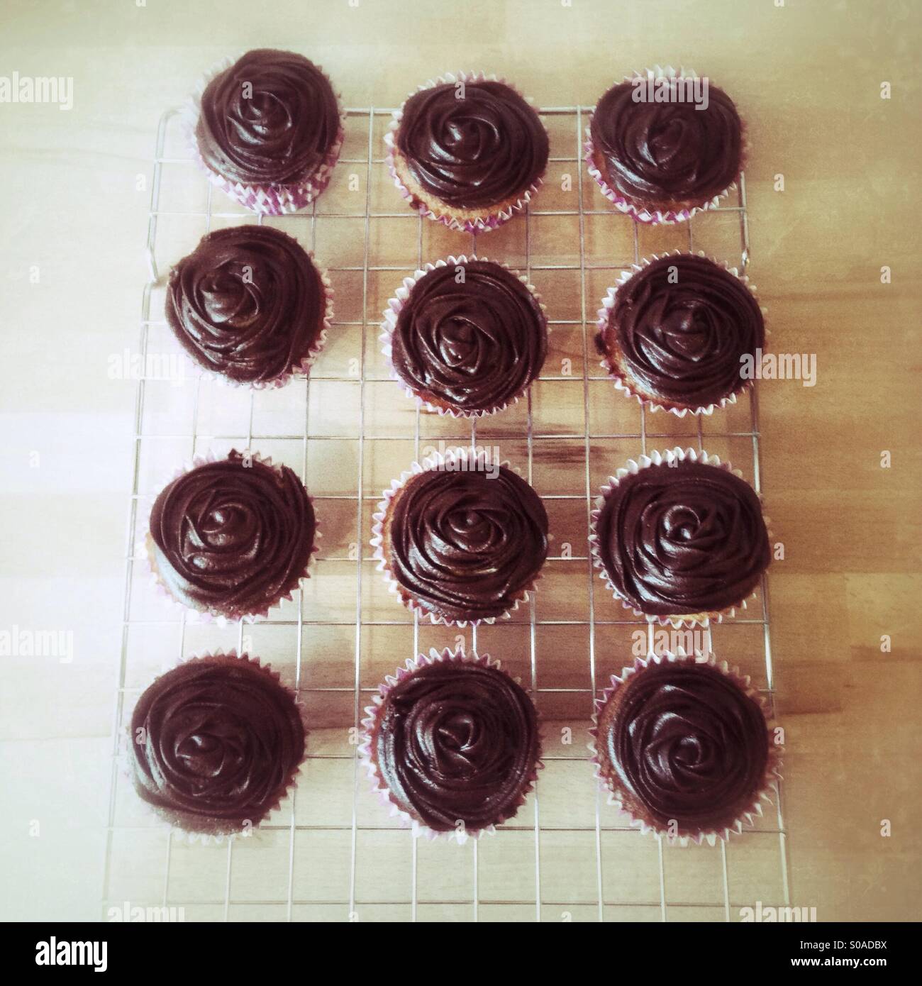 Chocolate fairy cakes on a cooling rack - Smartphone Captured Stock Image