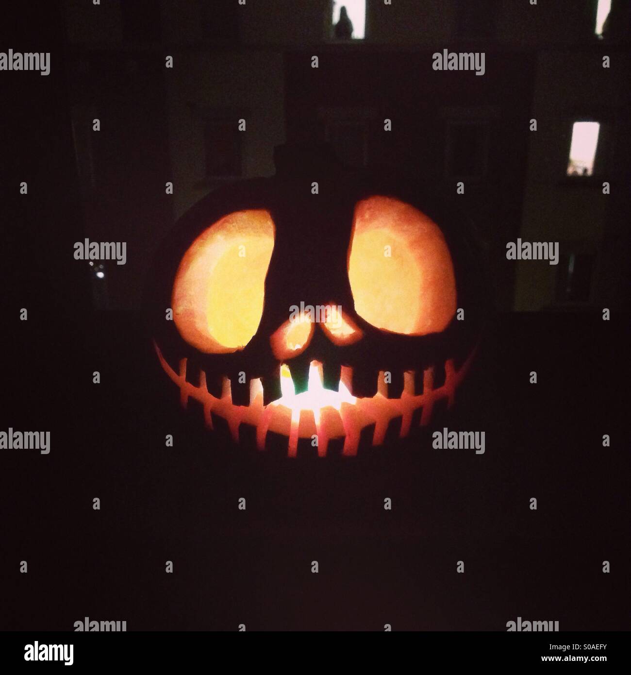 Halloween pumpkins in the style of Jack Skellington Stock Photo