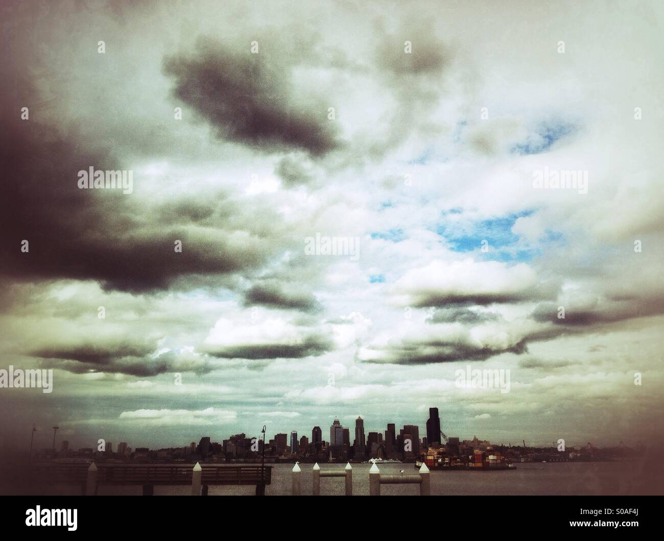 Cloudy sky over Seattle skyline Stock Photo