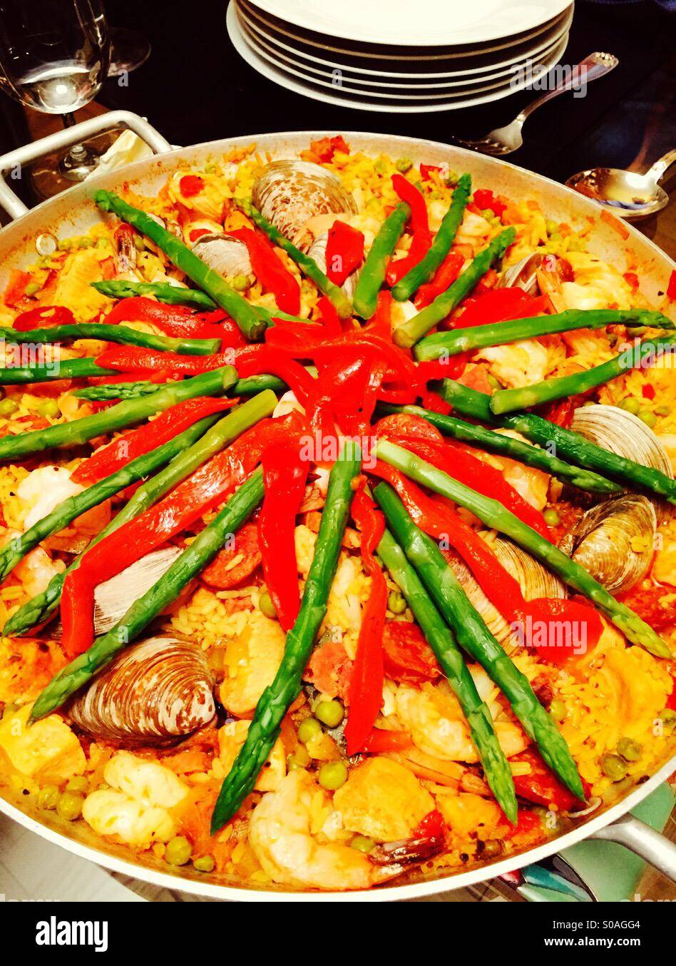 Spanish paella in pan - Smartphone Captured Stock Image