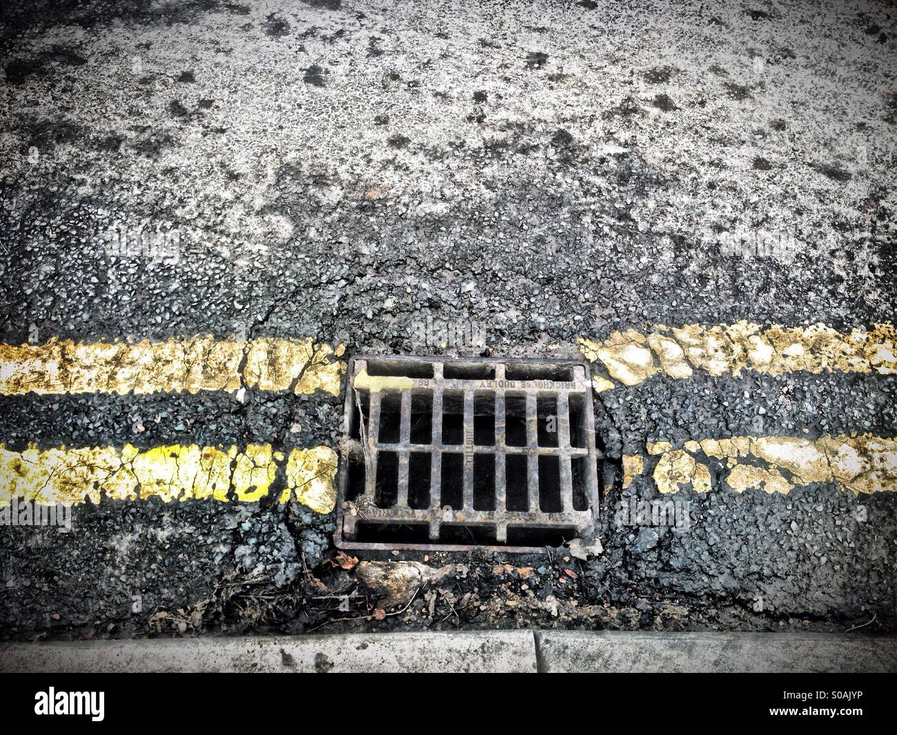 Double yellow lines - Smartphone Captured Stock Image