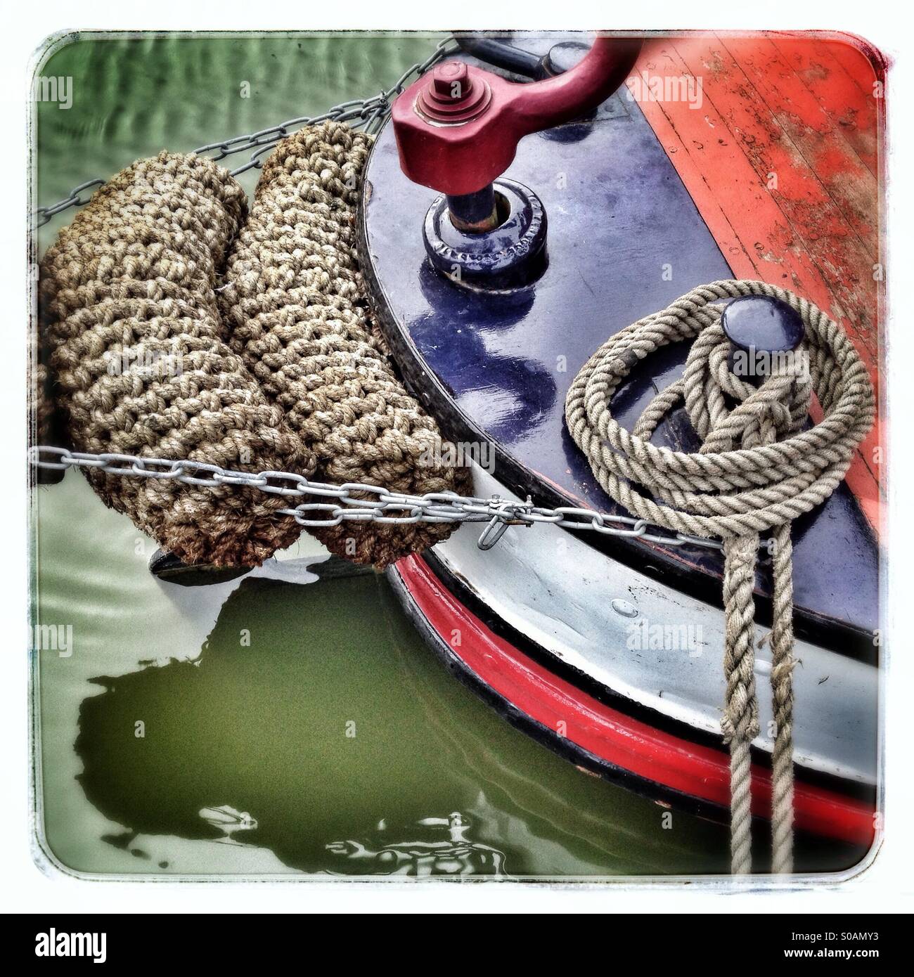 Narrowboat details, Stoke Bruerne, Northamptonshire - Smartphone Captured Stock Image
