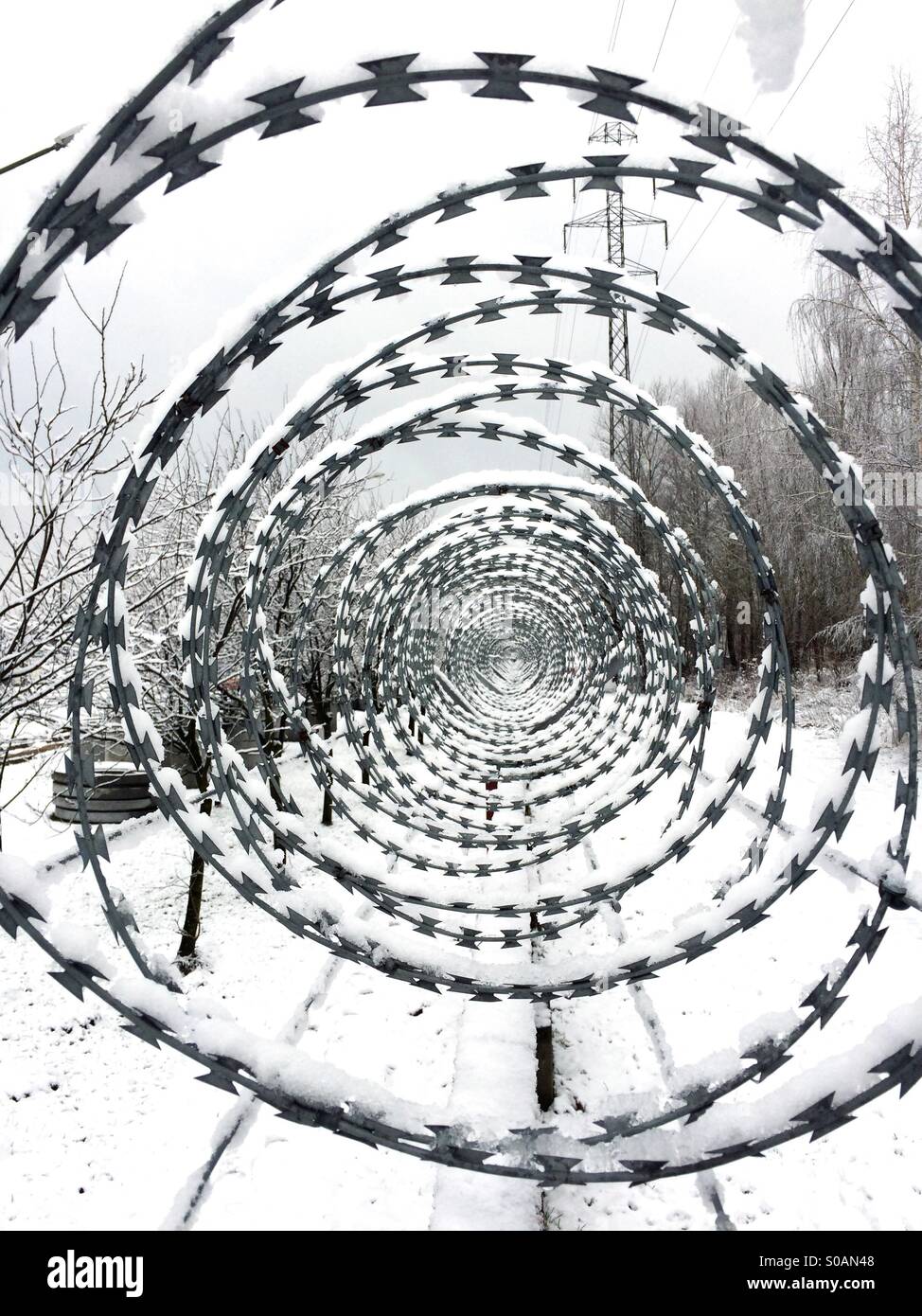 Barbed Wire Tunnel Stock Photo