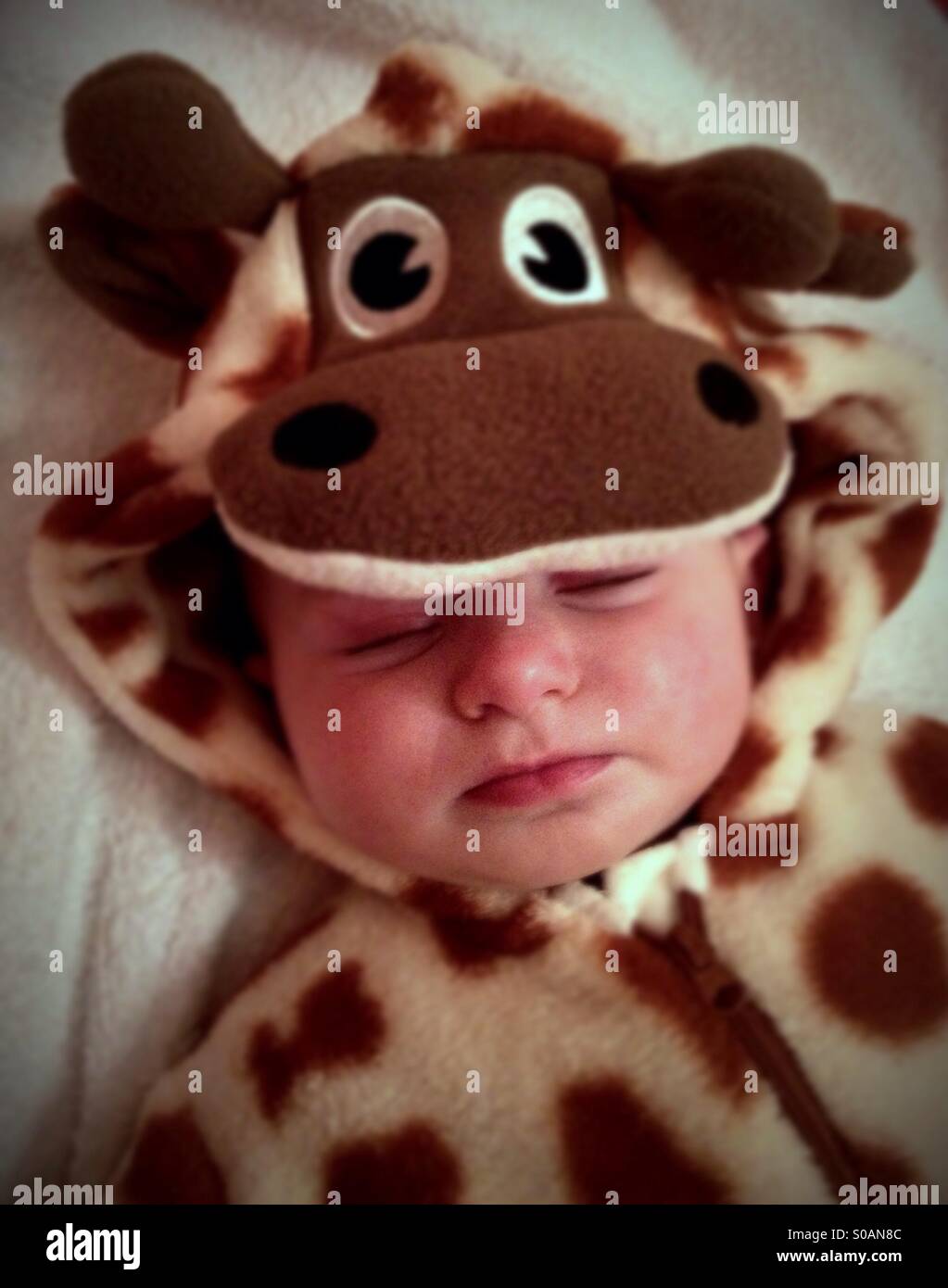 Baby with animal pyjamas sleeping - Smartphone Captured Stock Image