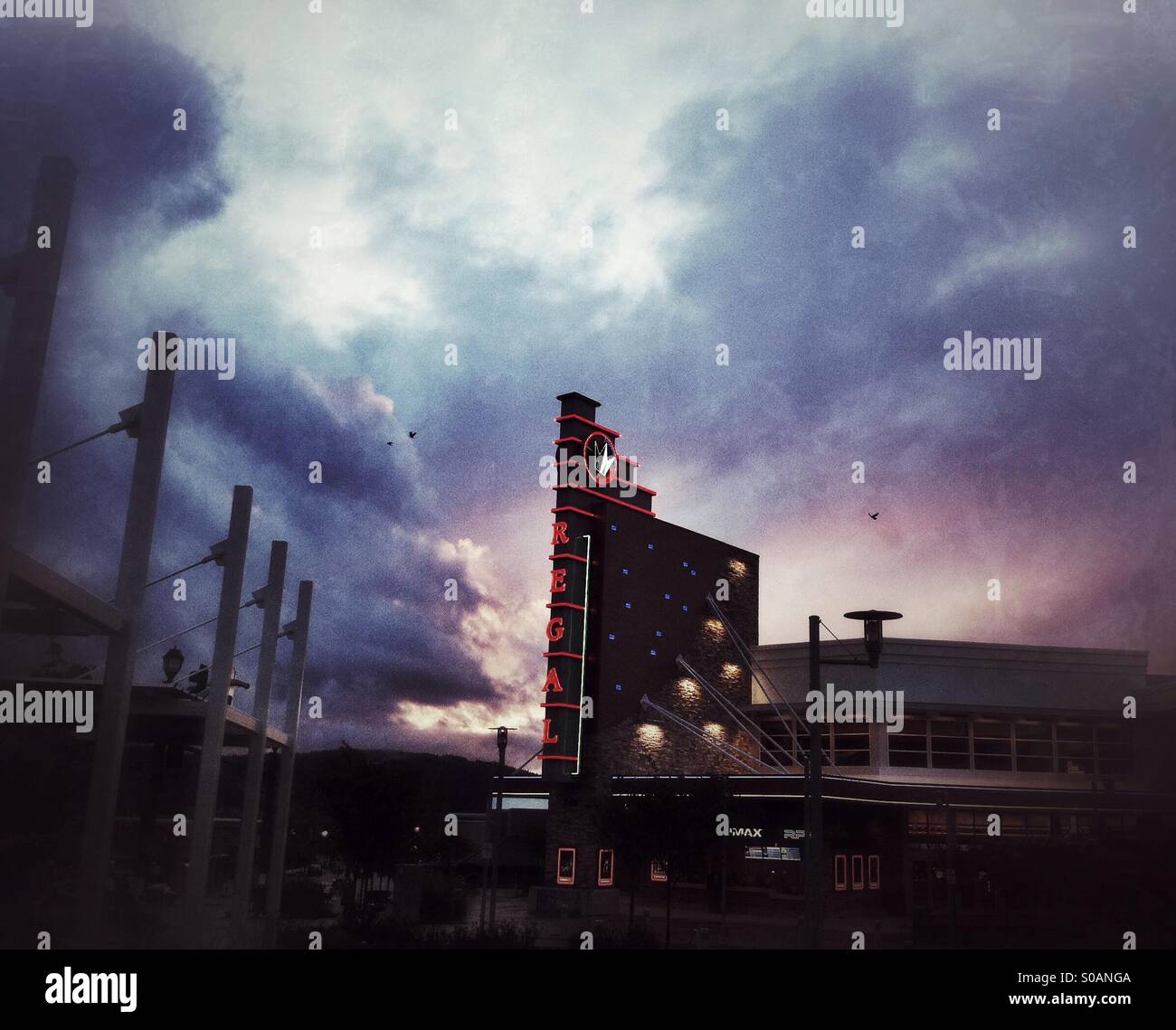 Regal cinema in Issaquah WA against stormy sky - Smartphone Captured Stock Image