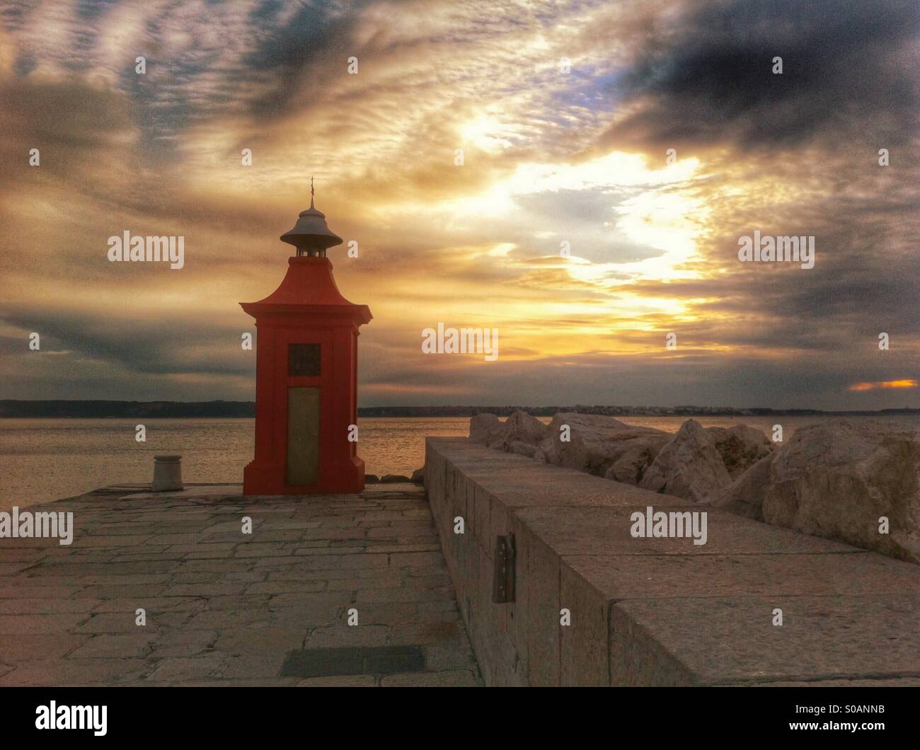 Lighthouse at sunset (Piran, Slovenia) - Smartphone Captured Stock Image