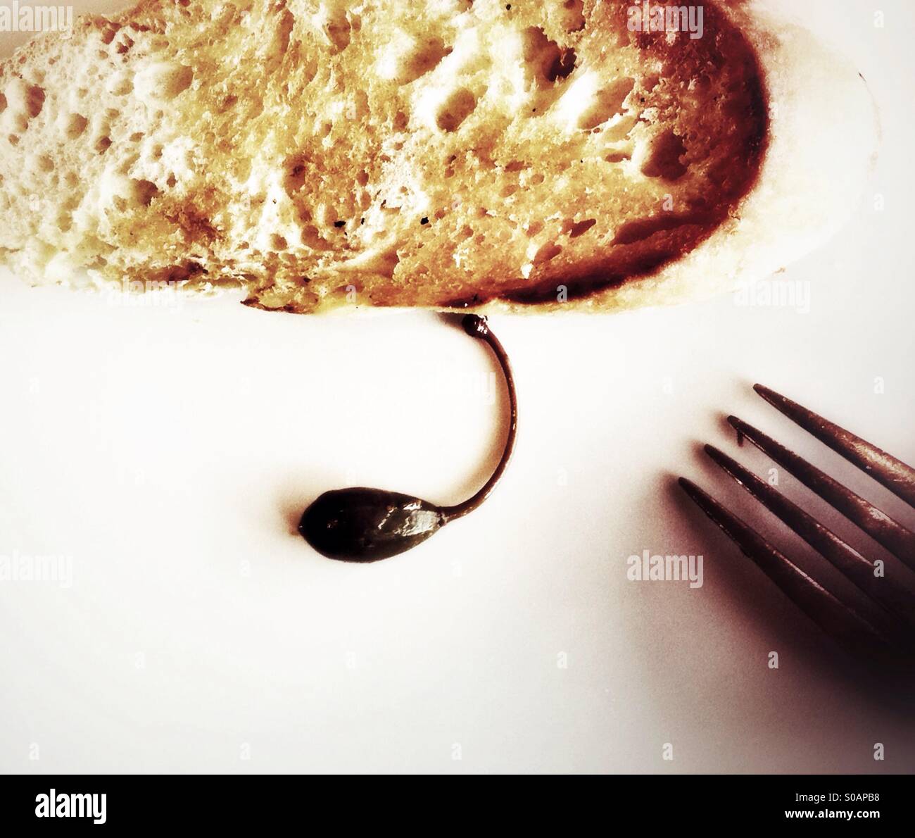 Olive, bread and fork - Smartphone Captured Stock Image