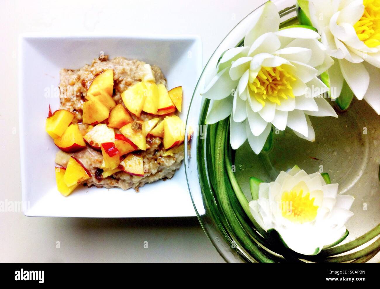 Summer breakfast and water lilies - Smartphone Captured Stock Image