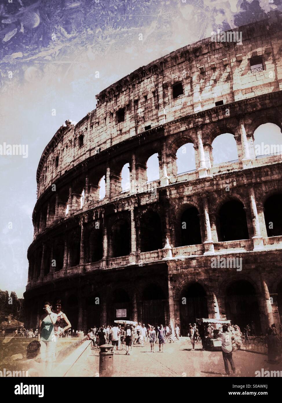 Coliseum filled with tourist Stock Photo