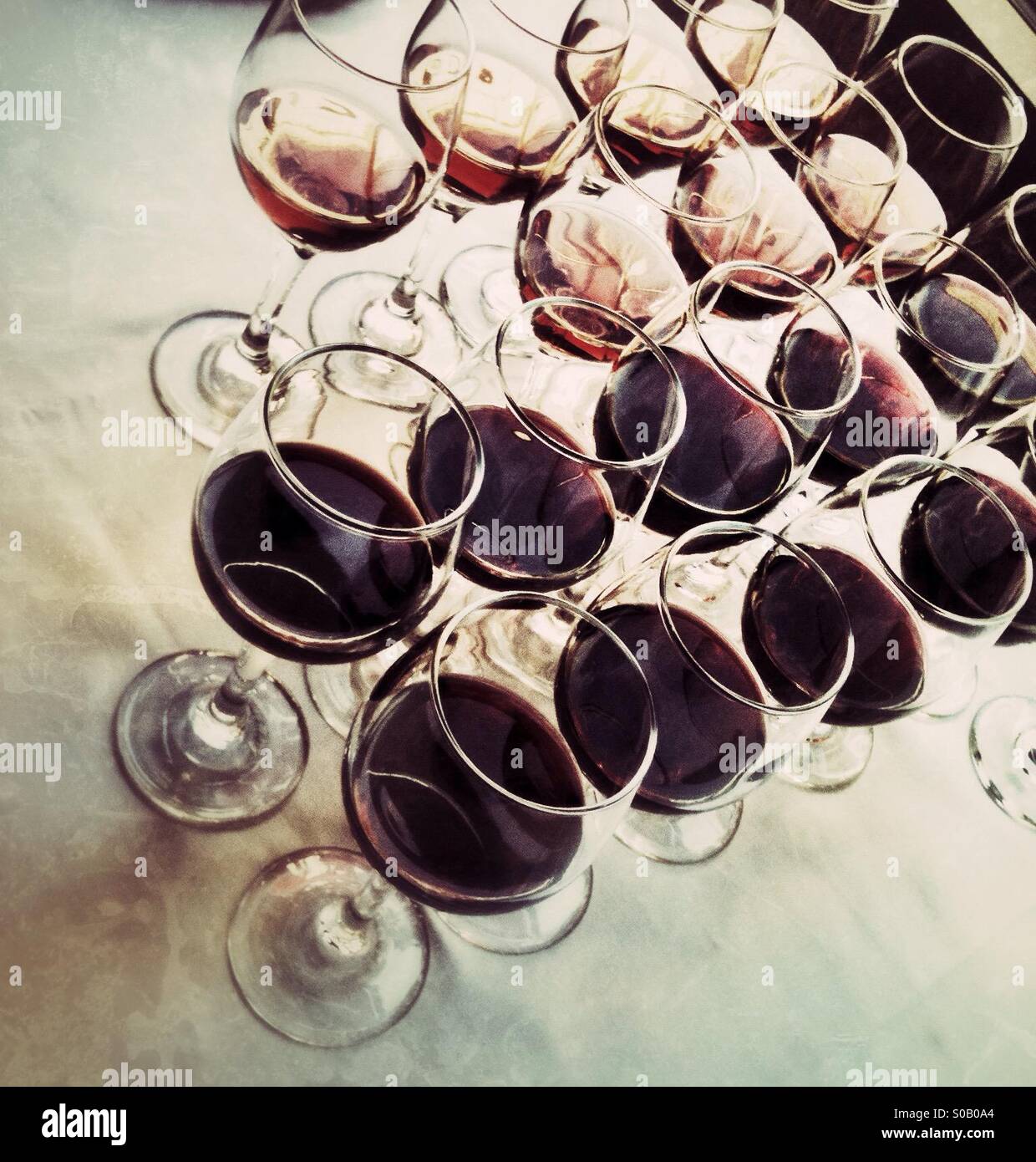 Wine glasses in a rows at reception full with wine - Smartphone Captured Stock Image
