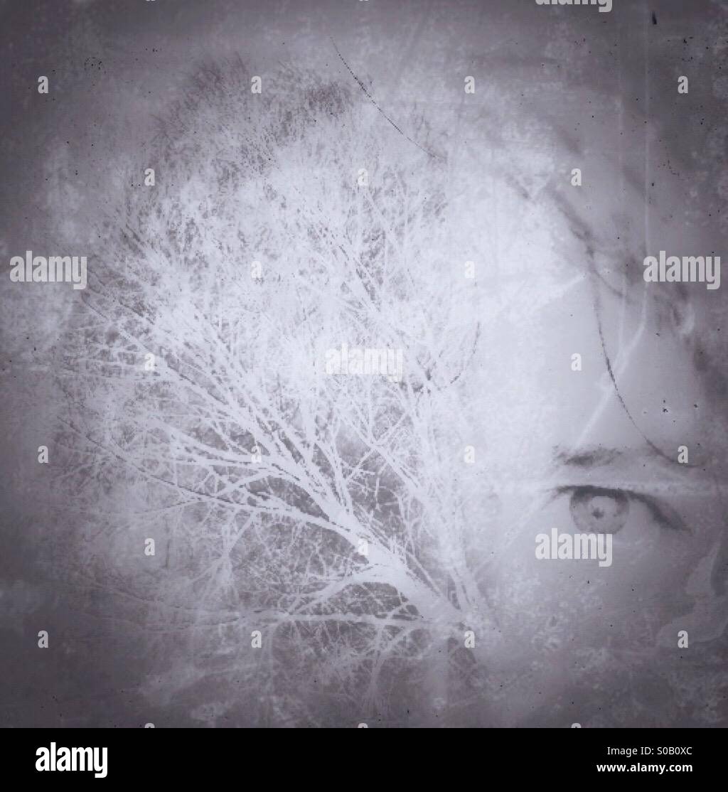 Double exposure tree face - Smartphone Captured Stock Image