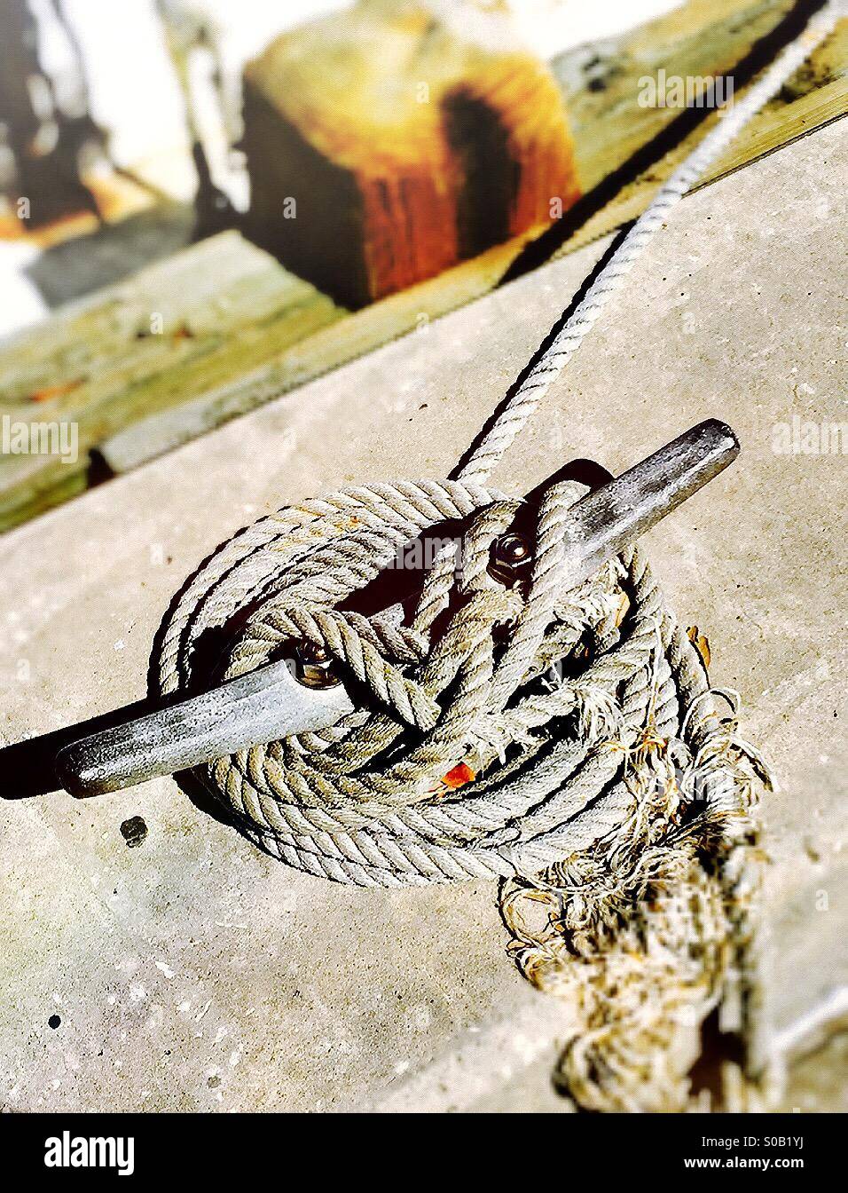 Rope on dock cleat - Smartphone Captured Stock Image