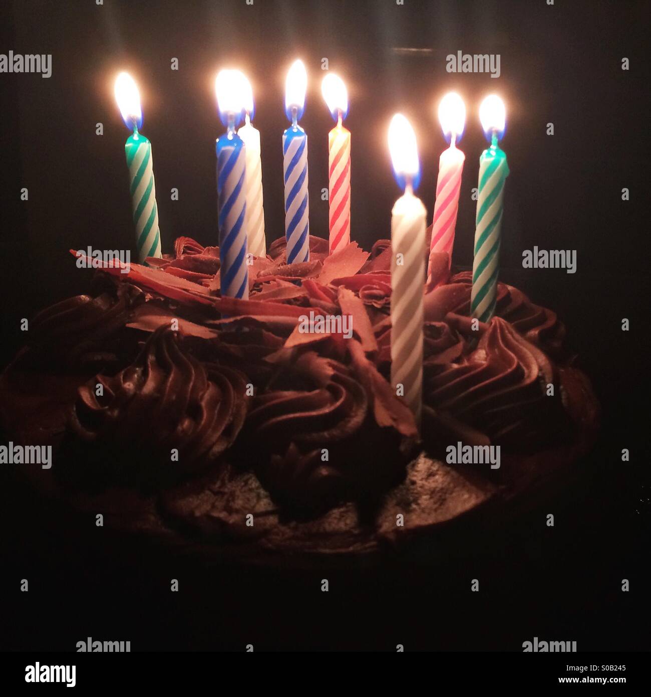 Birthday cake with eight candles Stock Photo Alamy