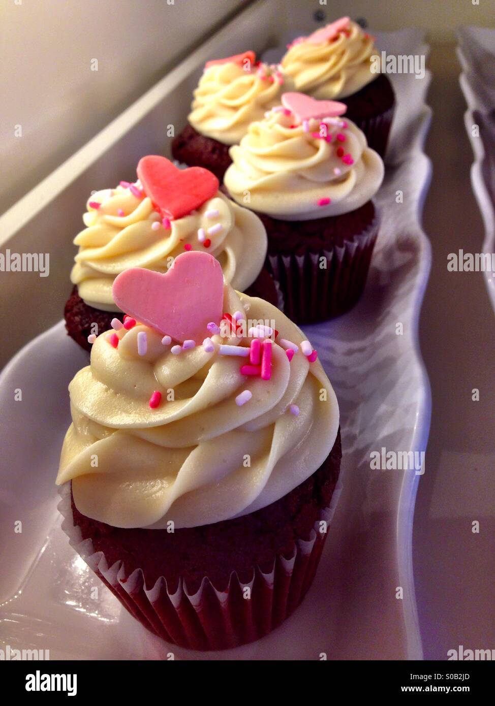 Five cupcakes in a ceramic tray - Smartphone Captured Stock Image