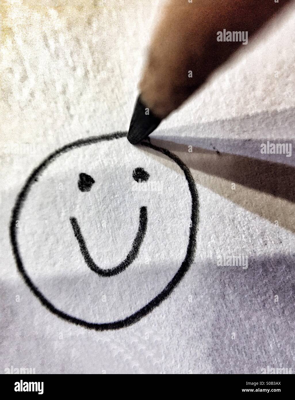 Pencil Drawing Of A Happy, Smiling Face Stock Photo