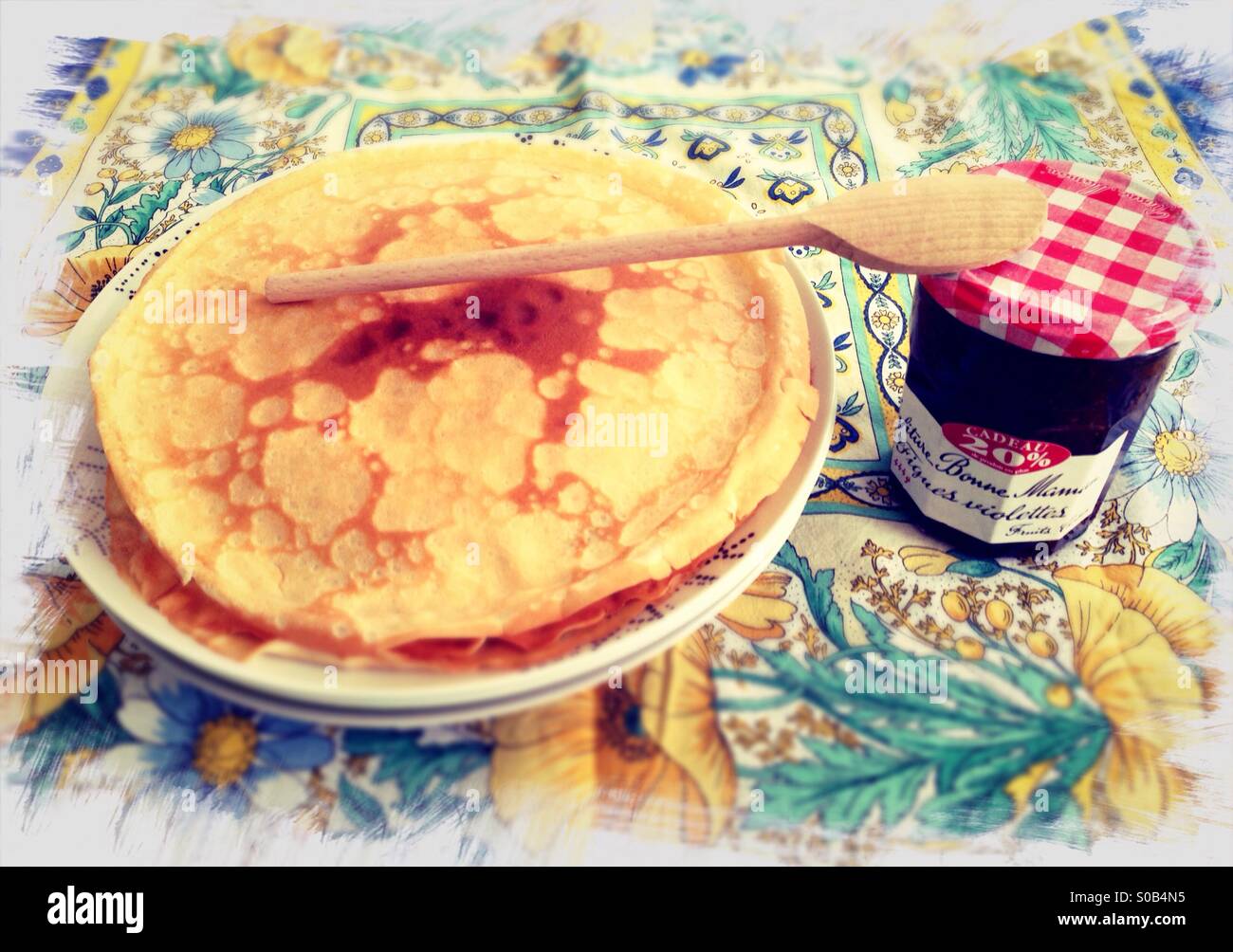 Pancakes and jam Stock Photo Alamy