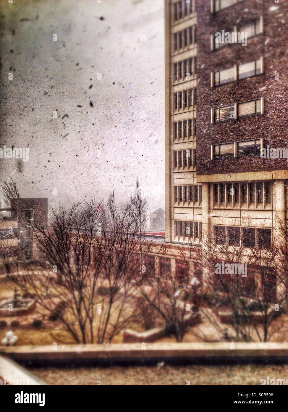 Snowfall on a courtyard (hdr/tilt shift). - Smartphone Captured Stock Image