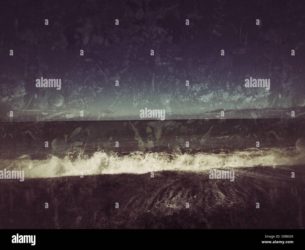 Retro style view of waves on beach - Smartphone Captured Stock Image