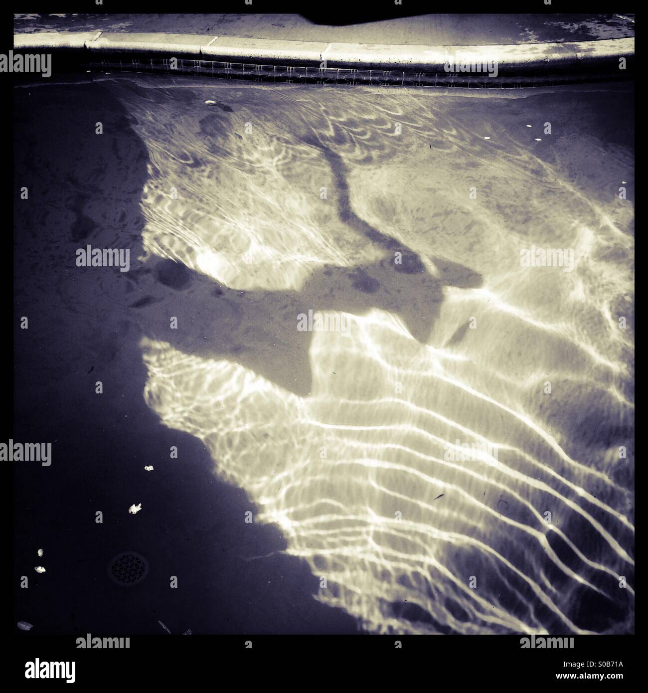 A shadow on the bottom of a swimming pool of a person on the diving board. - Smartphone Captured Stock Image