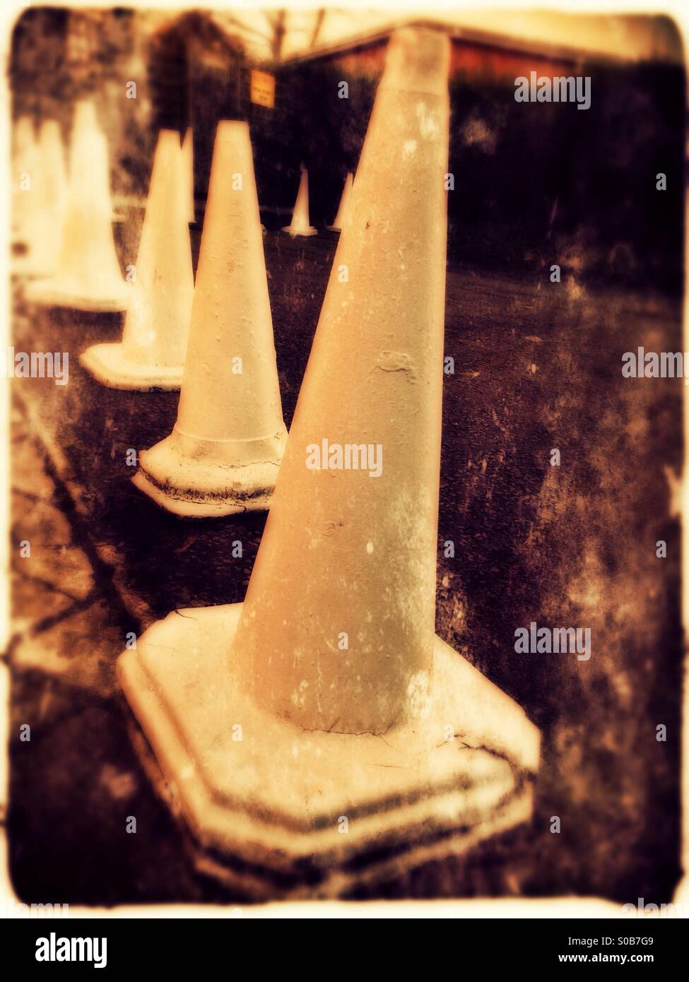 Traffic cones on roadside, London, England, United Kingdom, Europe Stock Photo