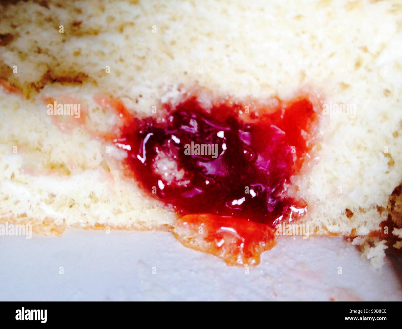 Jam filled doughnut on a white background - Smartphone Captured Stock Image