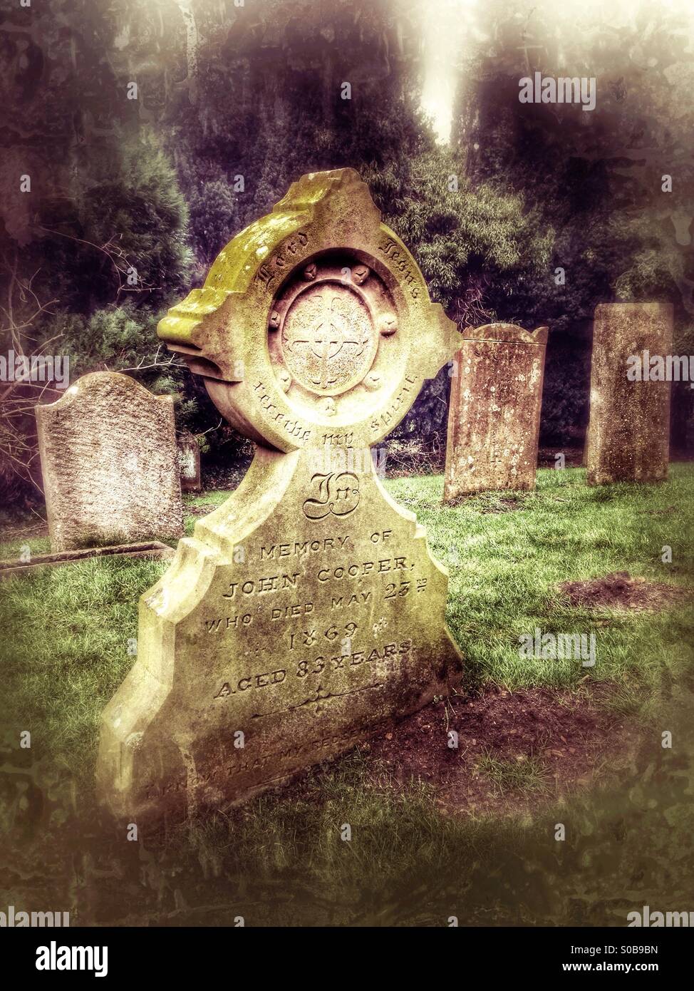 Old gravestone. Ancaster, Lincolnshire, England. - Smartphone Captured Stock Image