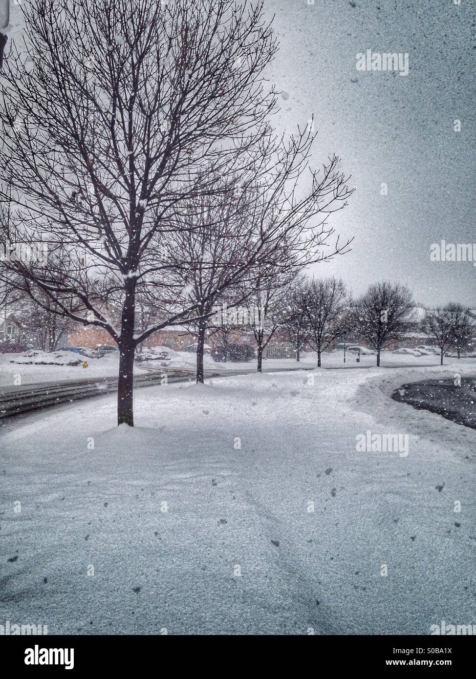 Snowing in a community. - Smartphone Captured Stock Image