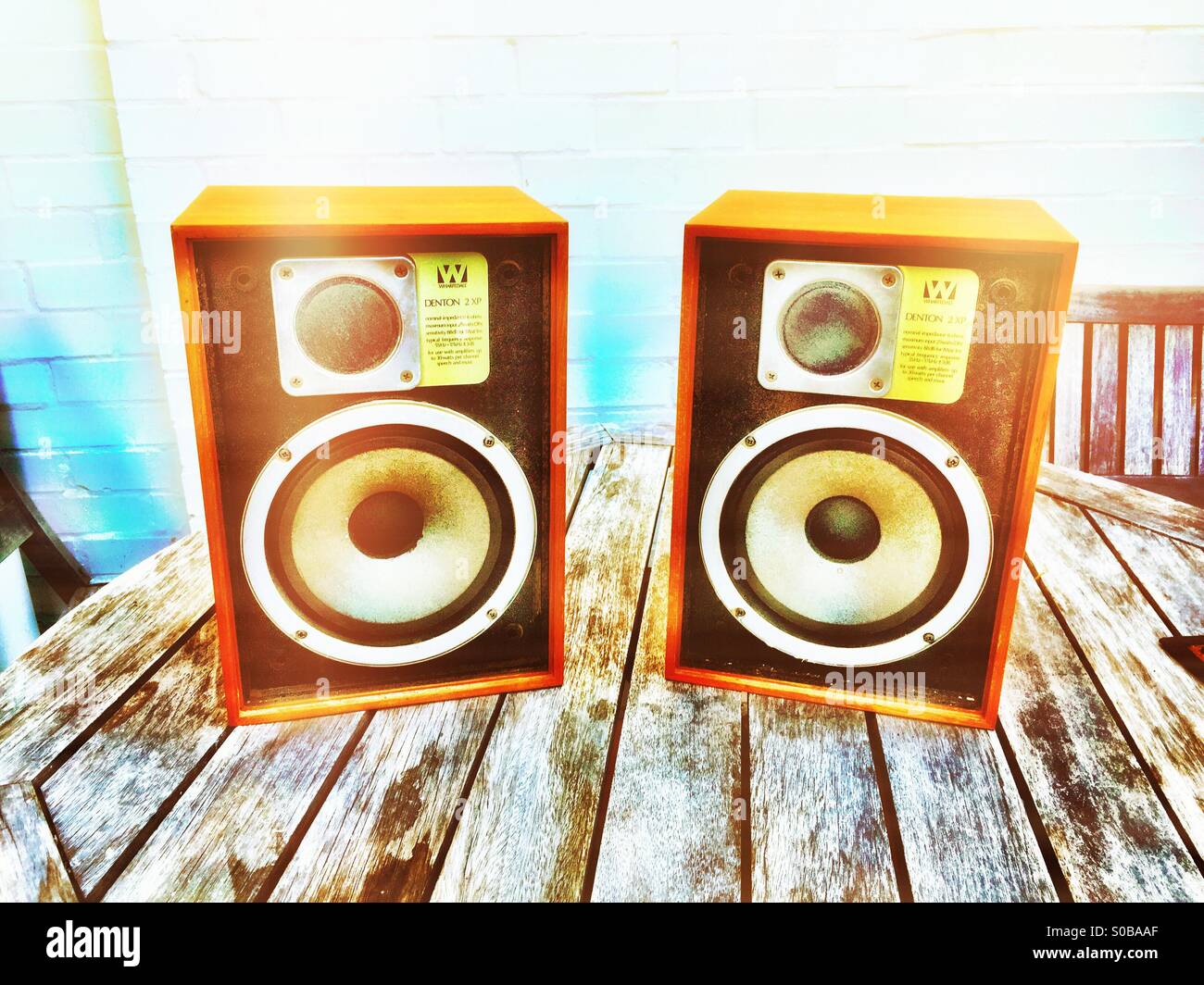 An old pair of English Wharfdale loudspeakers - Smartphone Captured Stock Image
