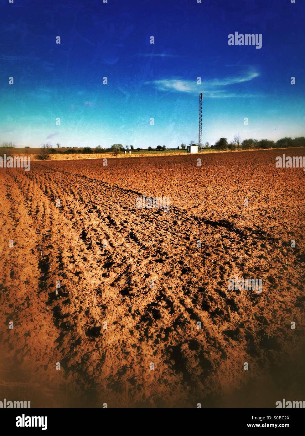 Ploughed field. Sudbrook, Lincolnshire, England. - Smartphone Captured Stock Image